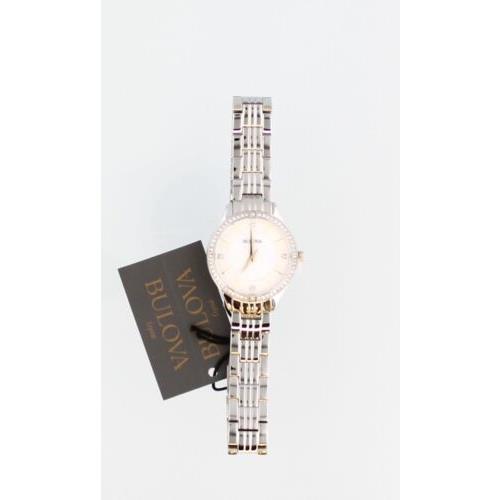 Bulova 96L282 Mop Crystal Bezel Stainless Steel Quartz Ladies Watch