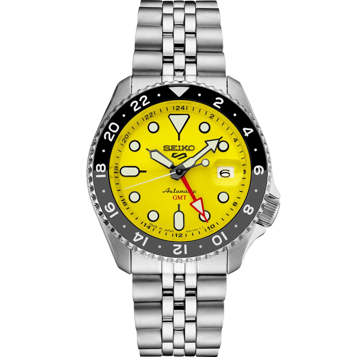 Seiko 5 Five Sports Skx Gmt Automatic Men`s Watch 100m Yellow Dial SSK017