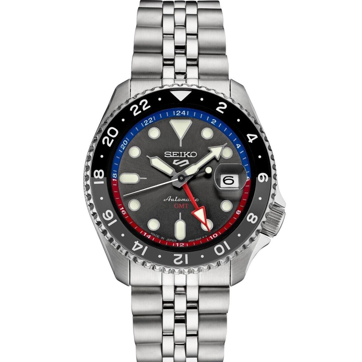 Seiko Men`s 5 Sports Gmt Black Dial Stainless Steel Watch SSK019