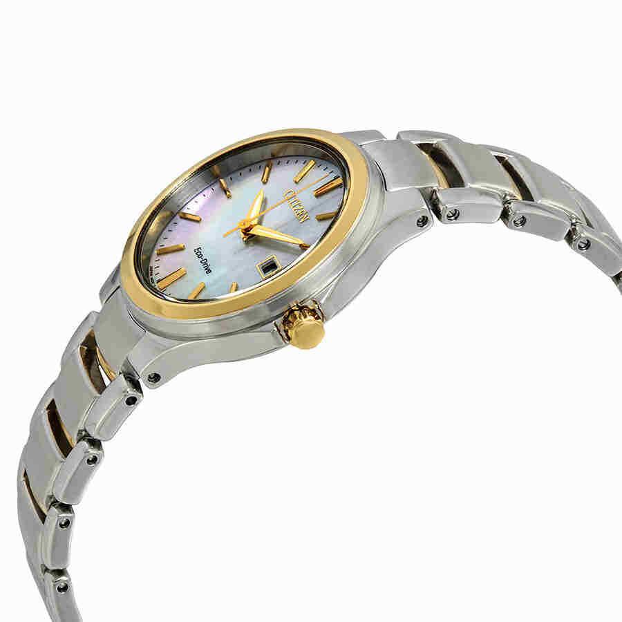 Citizen Chandler Light Blue Mop Dial Ladies Watch EW2524-55N - Dial: White, Band: Silver, Bezel: Gold