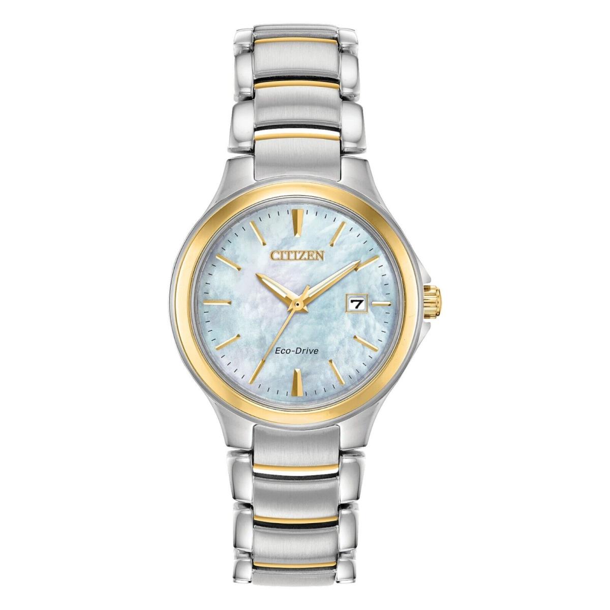 Citizen Chandler EW2524-55N Ladies 30mm Bracelet Watch - Dial: White, Band: Silver, Bezel: Gold