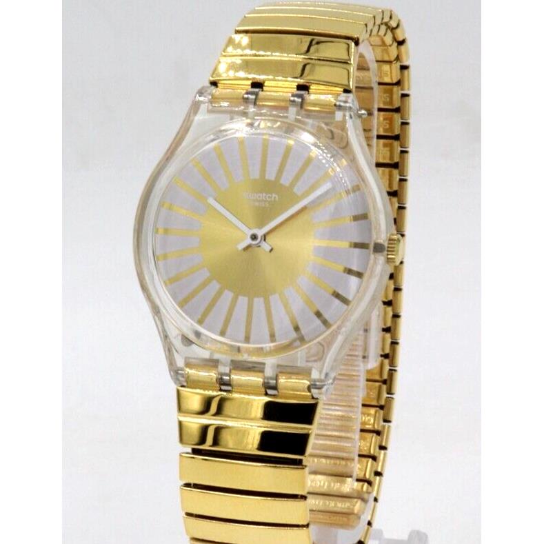 Swiss Swatch Rayon De Soleil Gold Tone Steel Stretch Watch GE248A 34mm