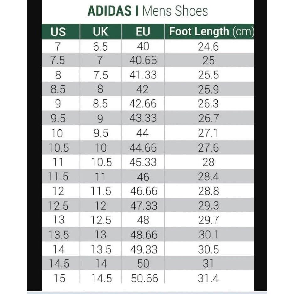 Adidas size chart shoes mens deals