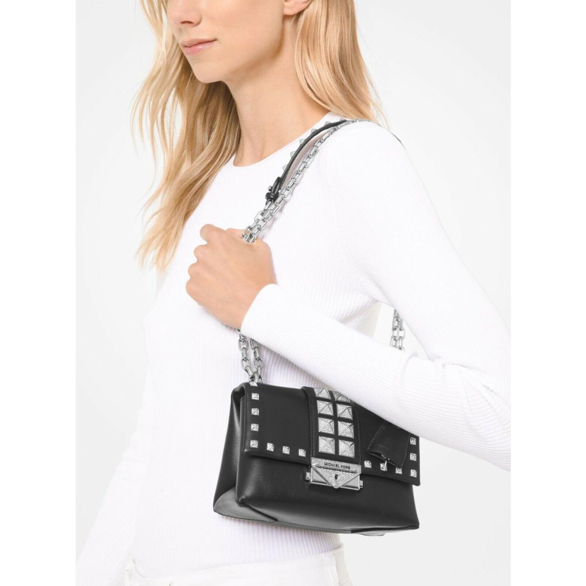 Michael Kors Cece Real Leather Medium or XS Crossbody/shoulder Bag Studded Black xs/small silver Chain Studs crossbody