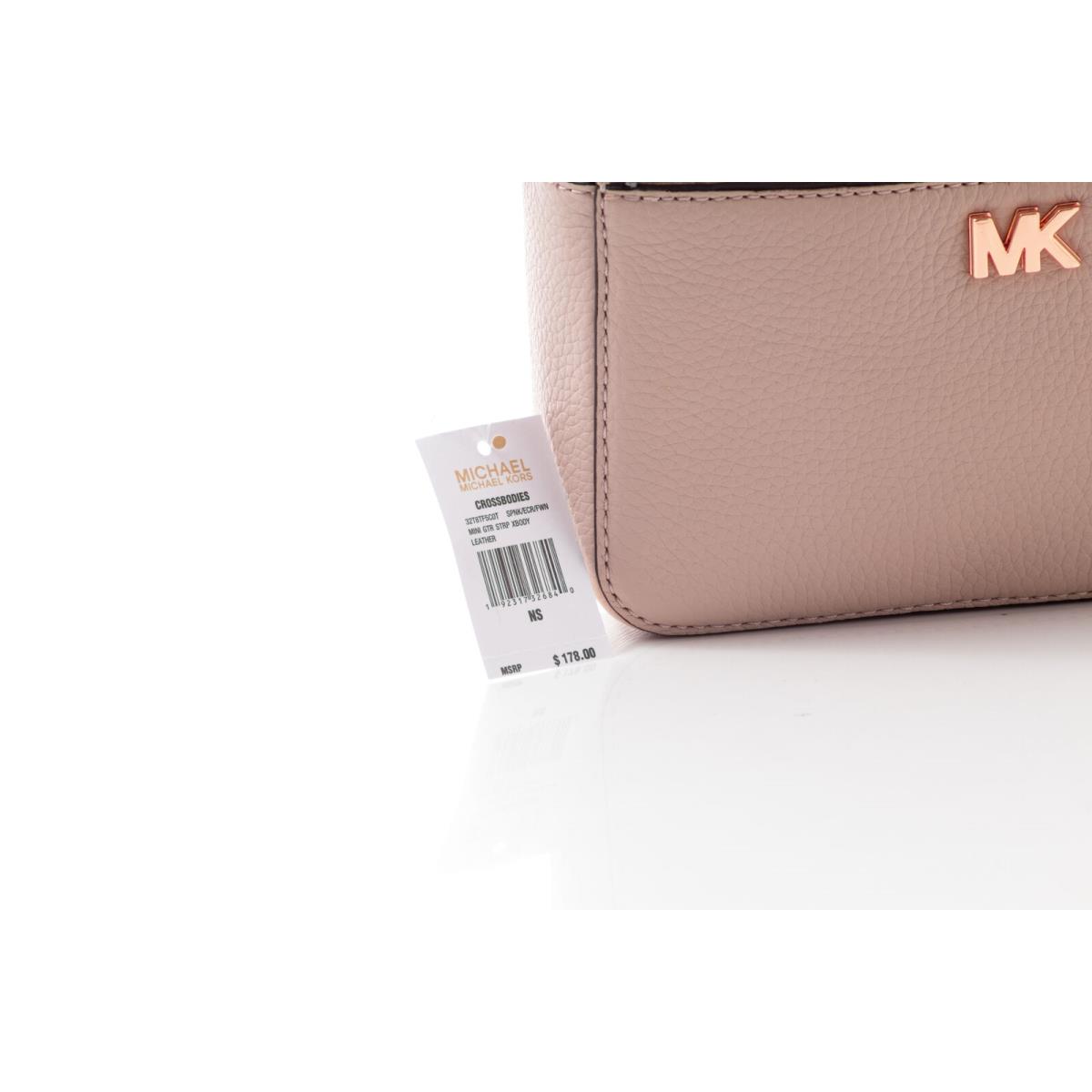 Michael Kors Mott Mini Color-block Crossbody Bag Pebbled Leather Pink - Exterior: Light Pink