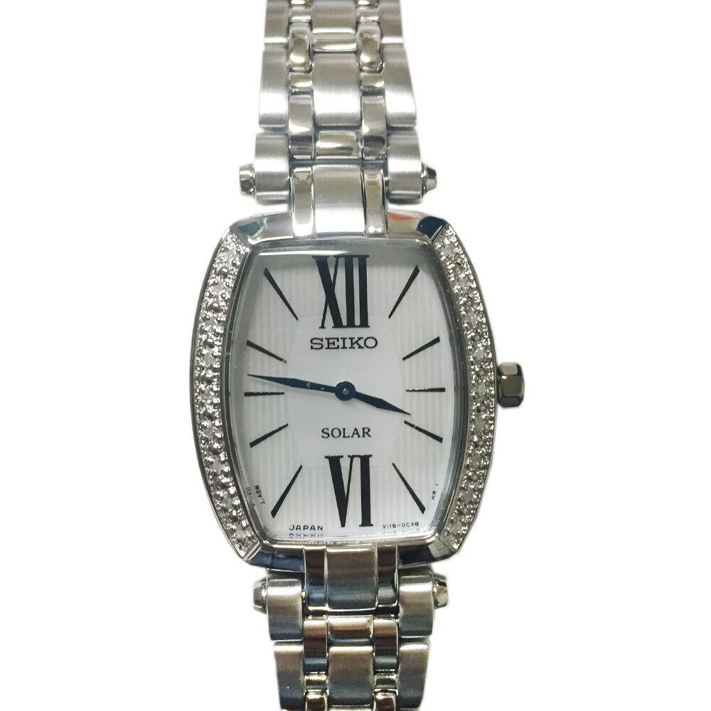 Seiko SUP283 Women`s Stainless Steel Diamond Solar Watch W/ Warranty