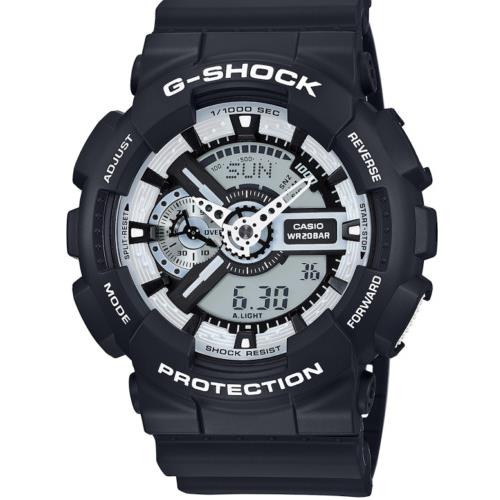 Casio G-shock GA110BW-1A Men`s Analog-digital Sports Resistant Black Watch - Dial: White, Band: Black