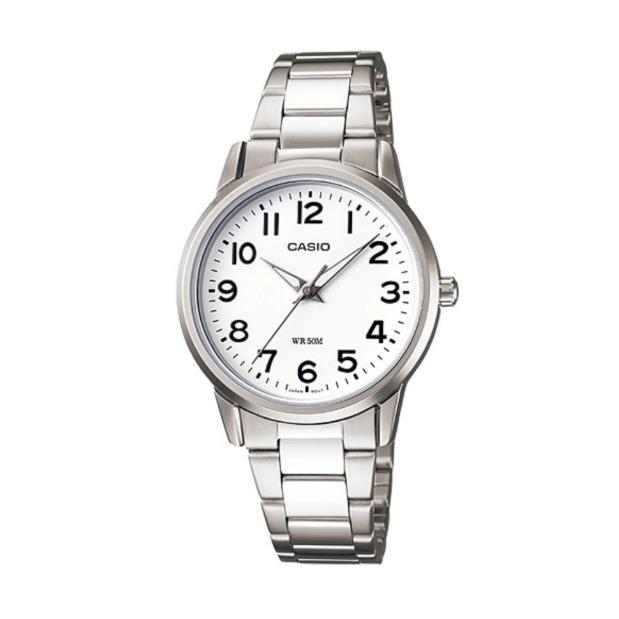 Casio Silver Stainless Steel Strap White Dial Women`s Watch LTP-1303D-7BVDF - Dial: White, Band: Silver