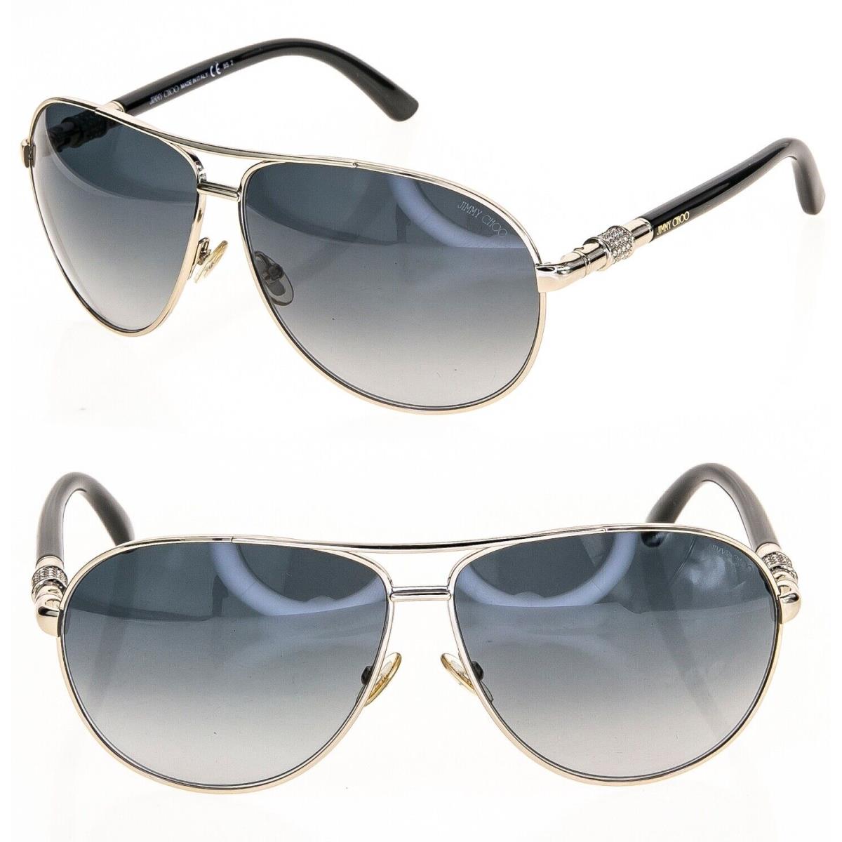 Jimmy Choo Walde Pale Gold Aviator Pilot Black Metal Jewel Sunglasses Unisex