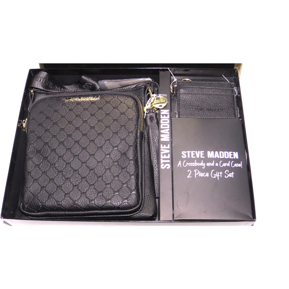 Steve Madden Crossbody Purse Bag Wallet Card Case 2 Piece Gift Set Black Tas  - Steve Madden bag 