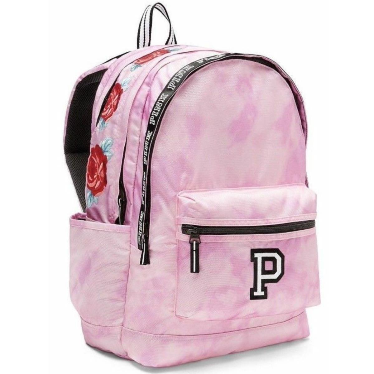 Pink Victoria`s Secret Tie Dye Roses Backpack School Campus Laptop Book Bag