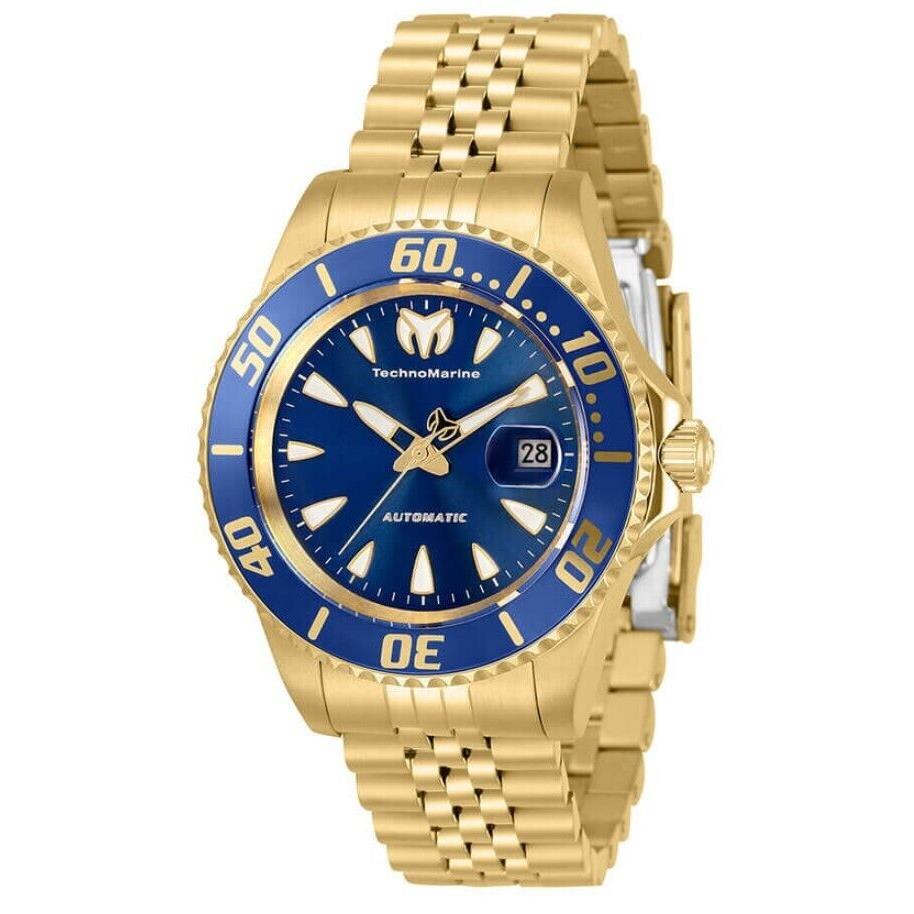 Technomarine Sea Manta Automatic Women`s 38mm Gold Blue Dial Watch TM-219064 - Dial: Blue, White, Band: Gold, Yellow, Bezel: Blue, Gold, Yellow