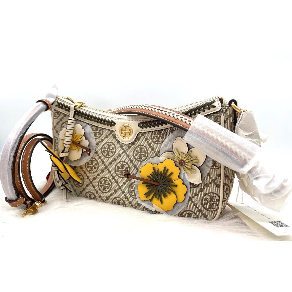 Tory Burch T Monogram Braid Floral Jacquard Shoulder Bag-hazelnut