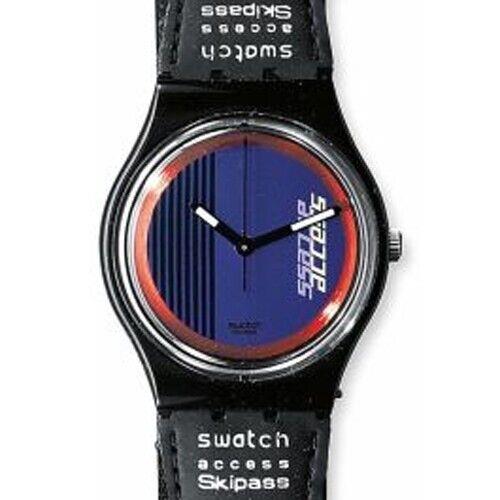 Mint Rare 1996 Swatch Access Skipass Double Loop SKB100 Collectors Watch Vintage - Dial: Blue, Band: Black