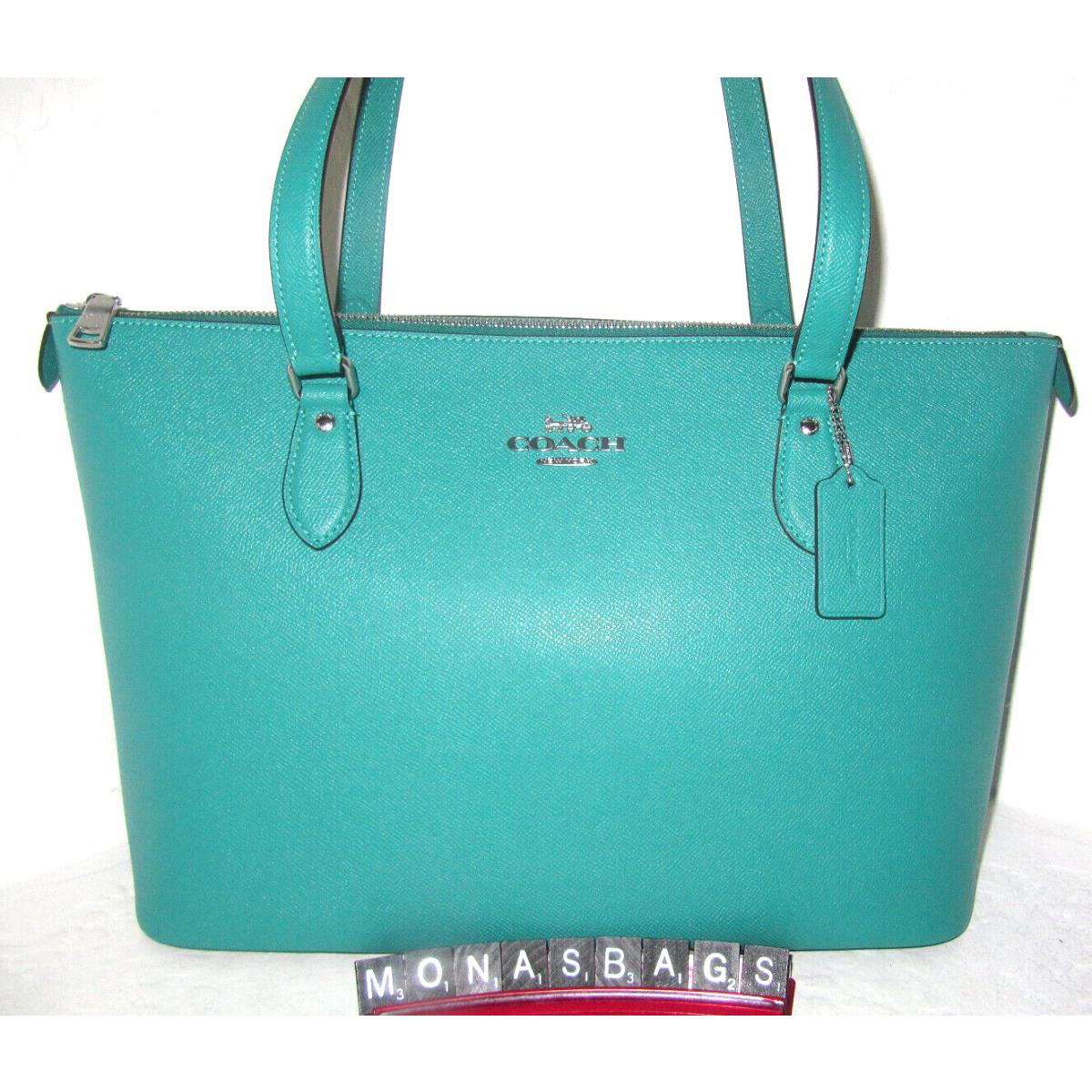 Coach CH285 Crossgrain Leather Bright Green Gallery Tote Bag - Handle/Strap: Green, Hardware: Silver, Exterior: Green