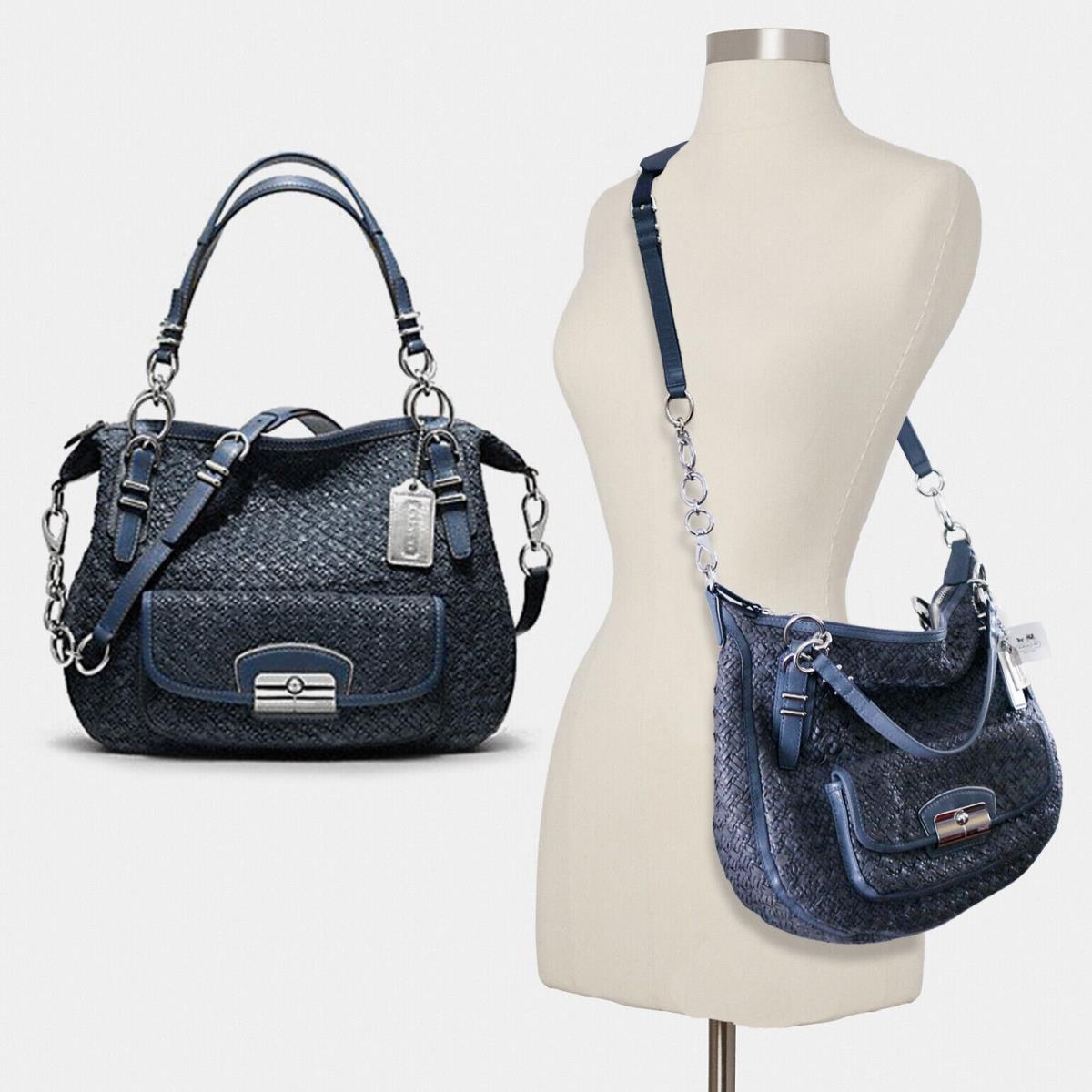 Coach Kristin Pinnacle Woven Leather Blue Slate Satchel Shoulder Bag