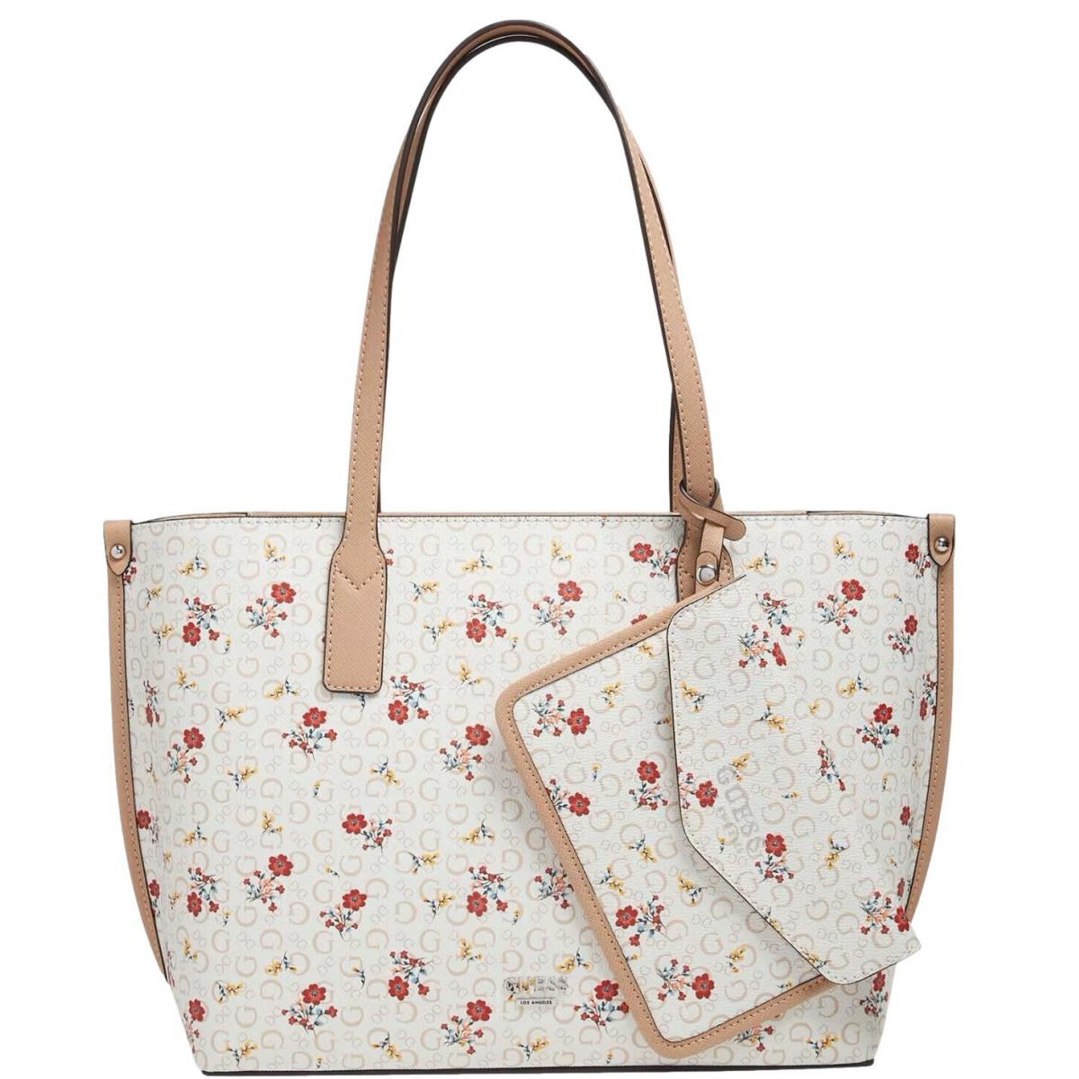 Guess Women`s Pink Floral Large Tote Travel Bag Handbag Purse + Coin Purse
