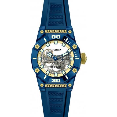 Invicta Men`s Bolt Automatic Blue/gold Watch Ghost Bridge 52MM Case 21 Jewels