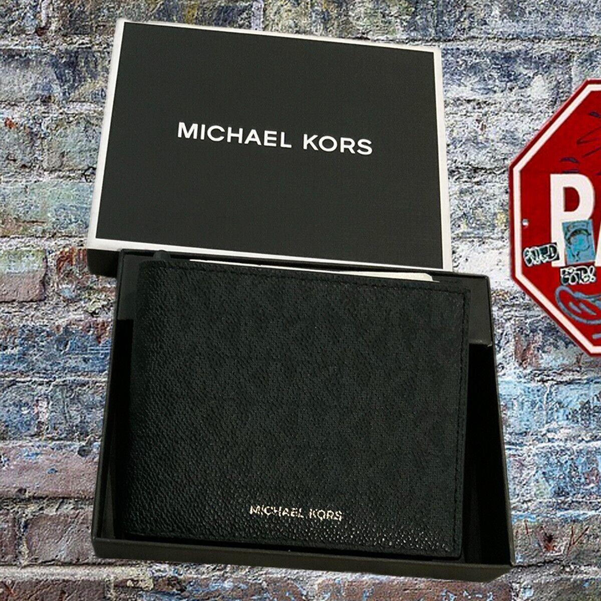 Michael Kors Jet Set Men`s Black Leather Slim Billfold Wallet - Black