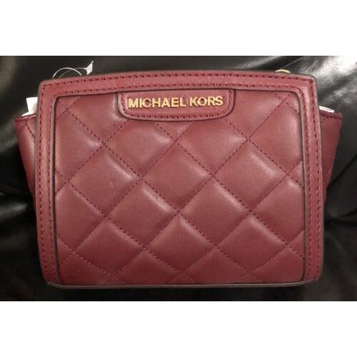 Michael Kors Selma Quilt Mini Messenger Leather Crossbody Bag Claret