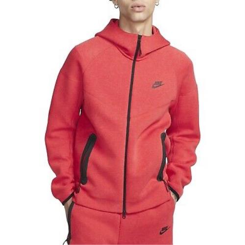 Nike Tech Fleece Full Zip Windrunner Heather Hoodie Mens Style : Fb7921 - RED/BLACK