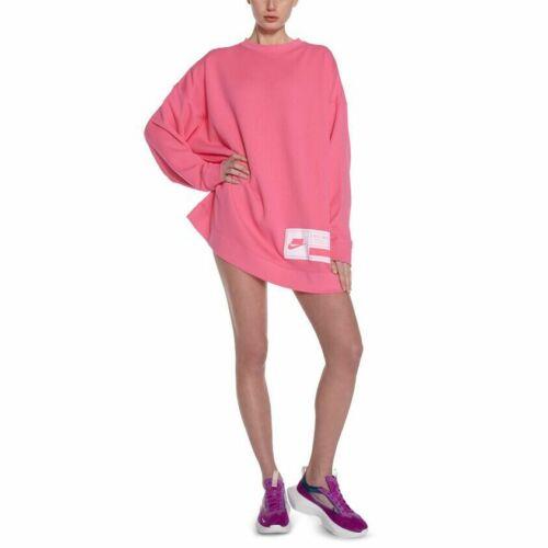 Women`s Nike Sportswear Nsw Fleece Crew S Pink Sweatshirt Oversized Dress - Pink