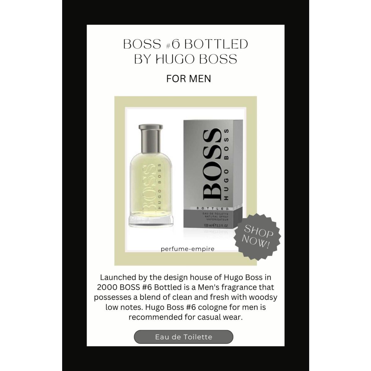 Boss 6 Bottled by Hugo Boss Cologne For Men 3.3 / 3.4 oz Six