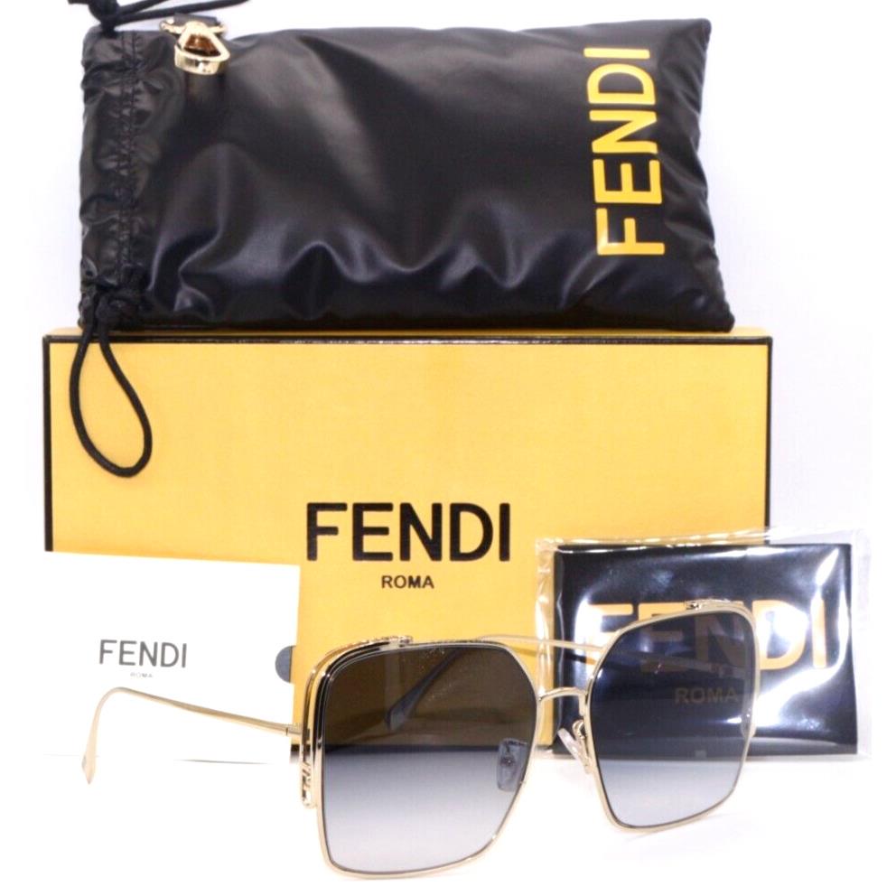 Fendi FE 40038U 10W Polished Gold /blue Gradient Lens Sunglasses 59-17