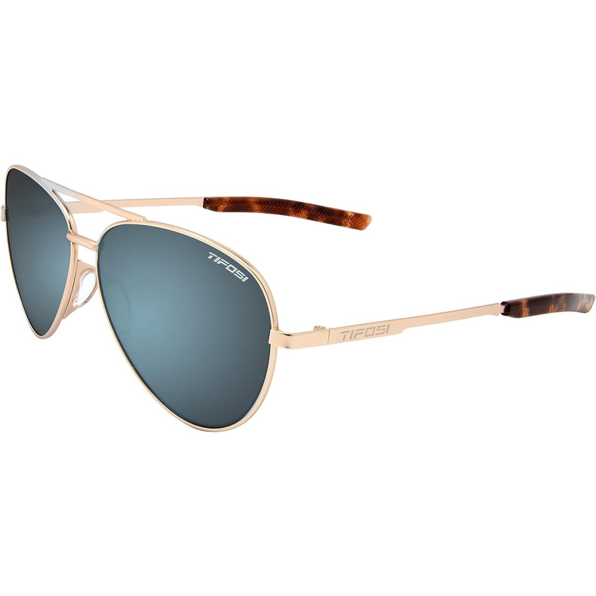 Tifosi Shwae Tangle Free Aviator Sunglasses For Men Women - Ideal For Flying Golf H Gold (Smoke Bright Blue Lens)