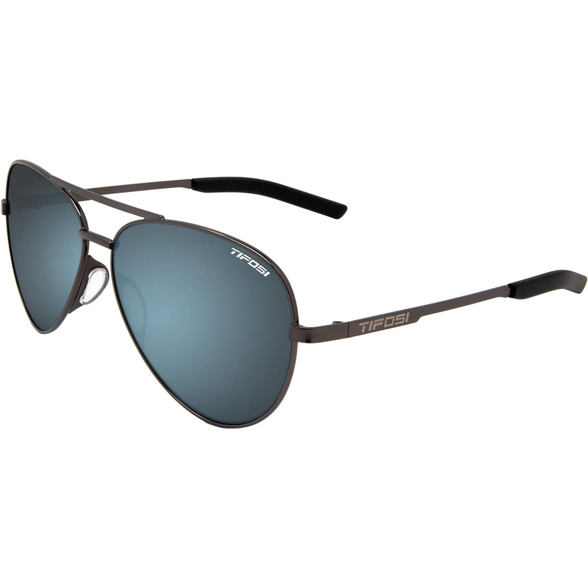 Tifosi Shwae Tangle Free Aviator Sunglasses For Men Women - Ideal For Flying Golf H Graphite (Smoke Bright Blue Lens)
