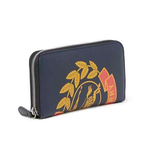 Burberry 8005979 Storm Blue Leather Crest Logo Zip Continental Wallet