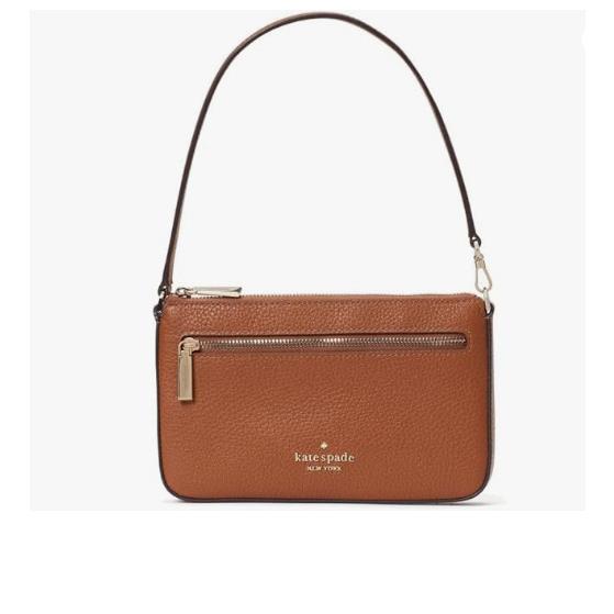 Kate Spade Leila Convertible Wristlet Brown Pebbled Leather K6088 - Exterior: Brown