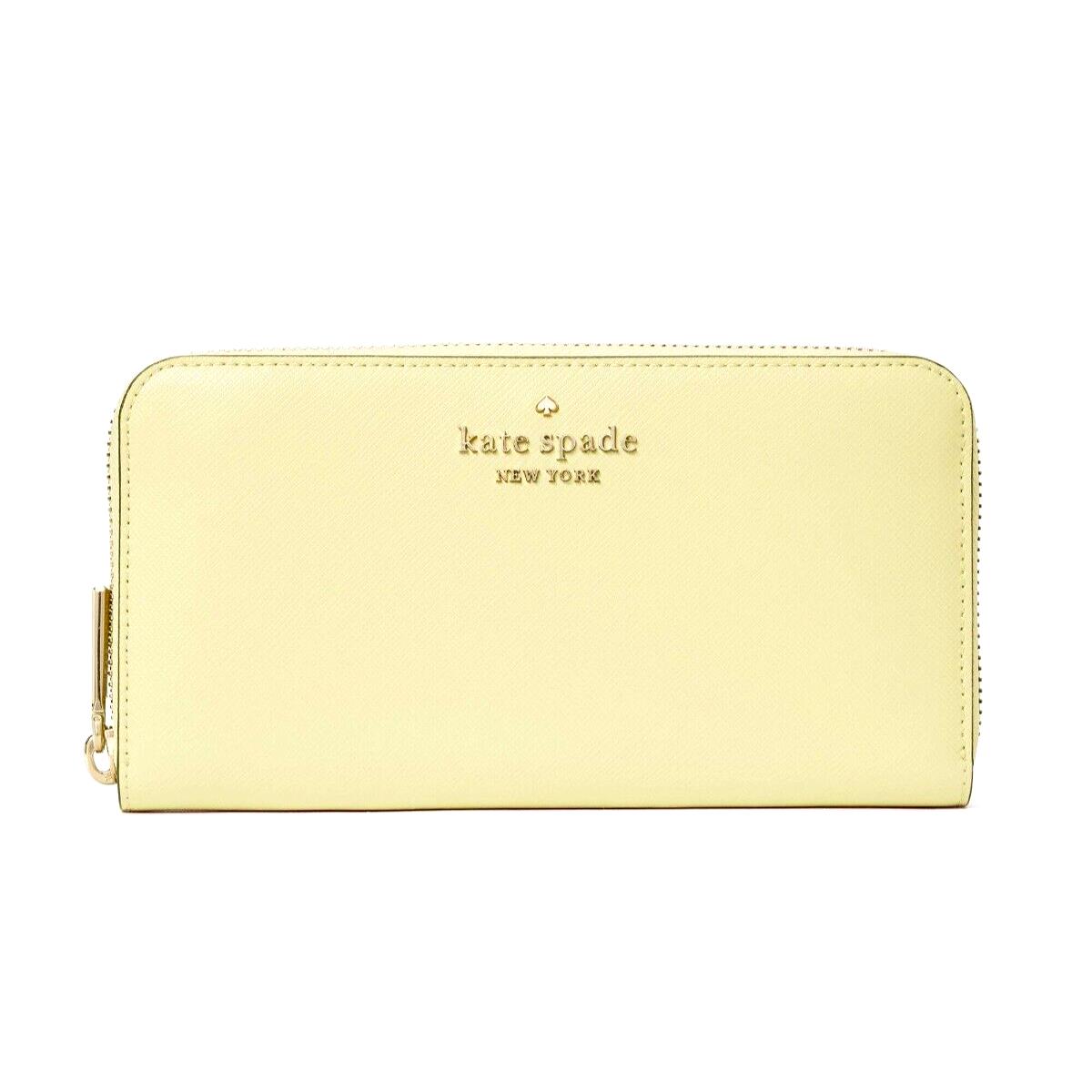 New Kate Spade Staci Large Continental Wallet Saffiano Leather Lemon Fondant