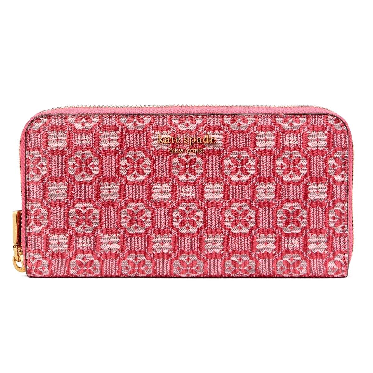 New Kate Spade Spade Flower Monogram Zip Around Continental Wallet Raspberry