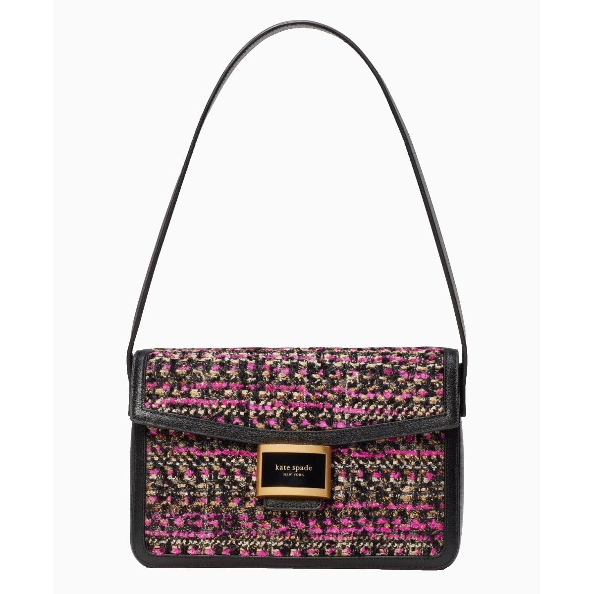 New Kate Spade Katy Tweed Flap Shoulder Bag Pink Multi