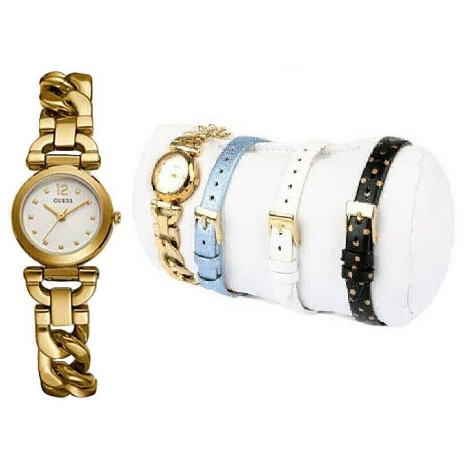 Guess Gold Tone 5 PC Set Interchangeable Leather Bracelet Band Watch W0712L2