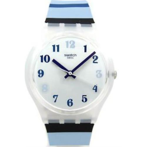 Swatch Swiss Originals Night Sky Semi-transparent Blue Stripes Watch 34mm GE275