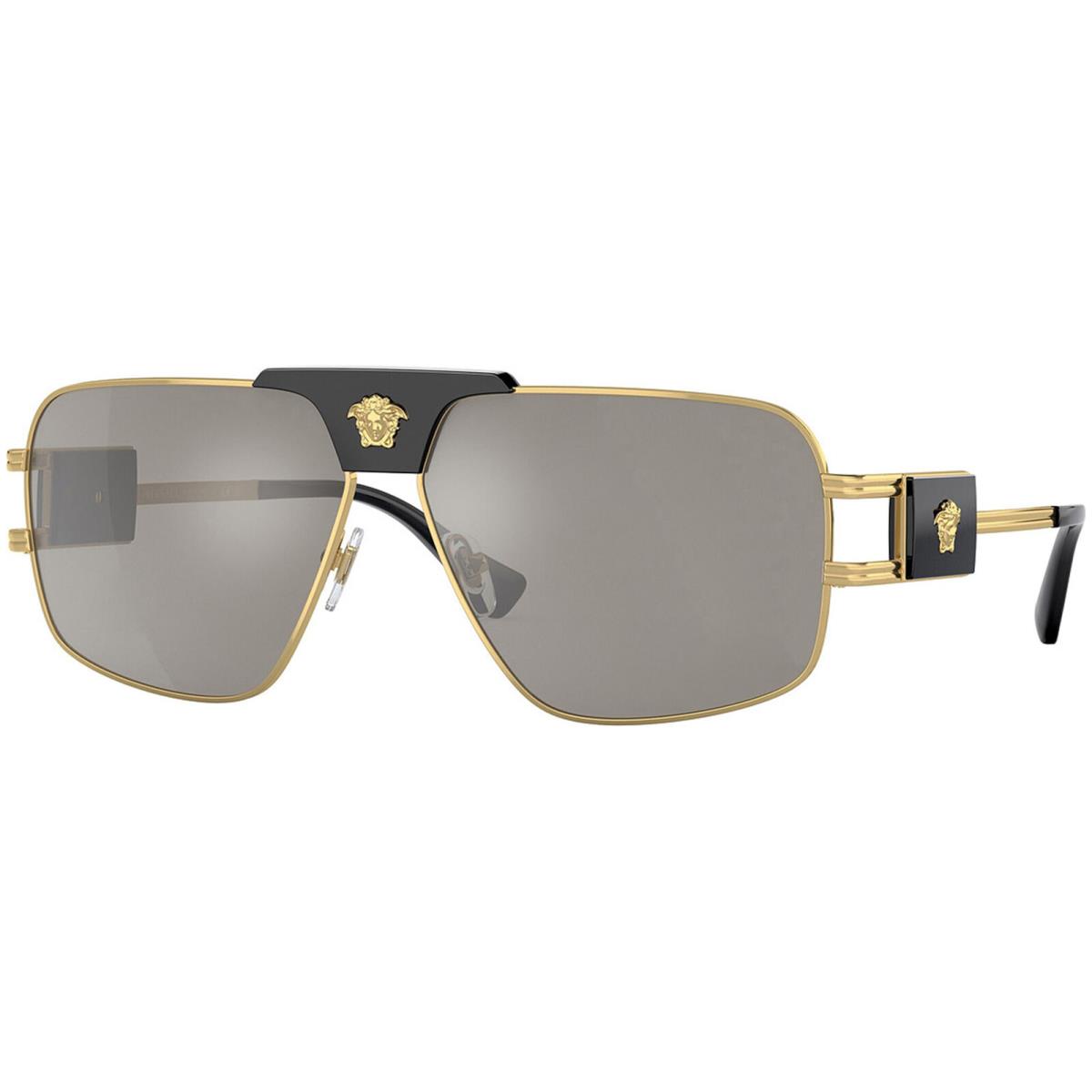 Versace Men`s Metal Navigator Sunglasses W/ Medusa Detail - VE2251 - Italy - Gold-Tone/Silver Flash (10026G-63), Frame: Select Variation