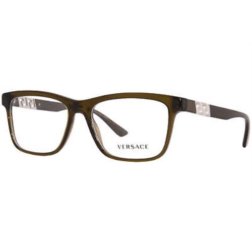 Versace VE3319 200 Eyeglasses Men`s Transparent Green Full Rim Square Shape 55mm