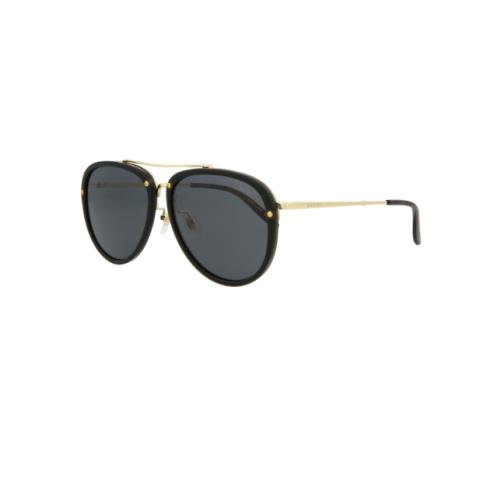 Gucci Brown Pilot Men`s Sunglasses GG0662S 001 56 Shiny Black/gold