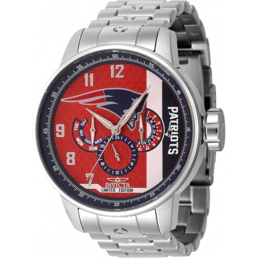 Invicta Nfl England Patriots Quartz S1 Rally Men`s Steel Watch 45131 - Dial: Red and White and Blue, Band: Silver-tone, Bezel: Silver