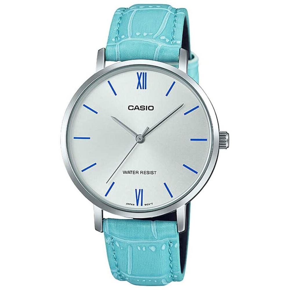 Casio LTP-VT01L-7B3 Women`s Minimalistic Silver Dial Blue Leather Band Watch