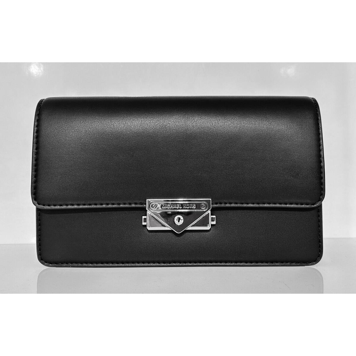 Michael Kors Cece Medium Vegan Leather Shoulder Crossbody Clutch Black/SV