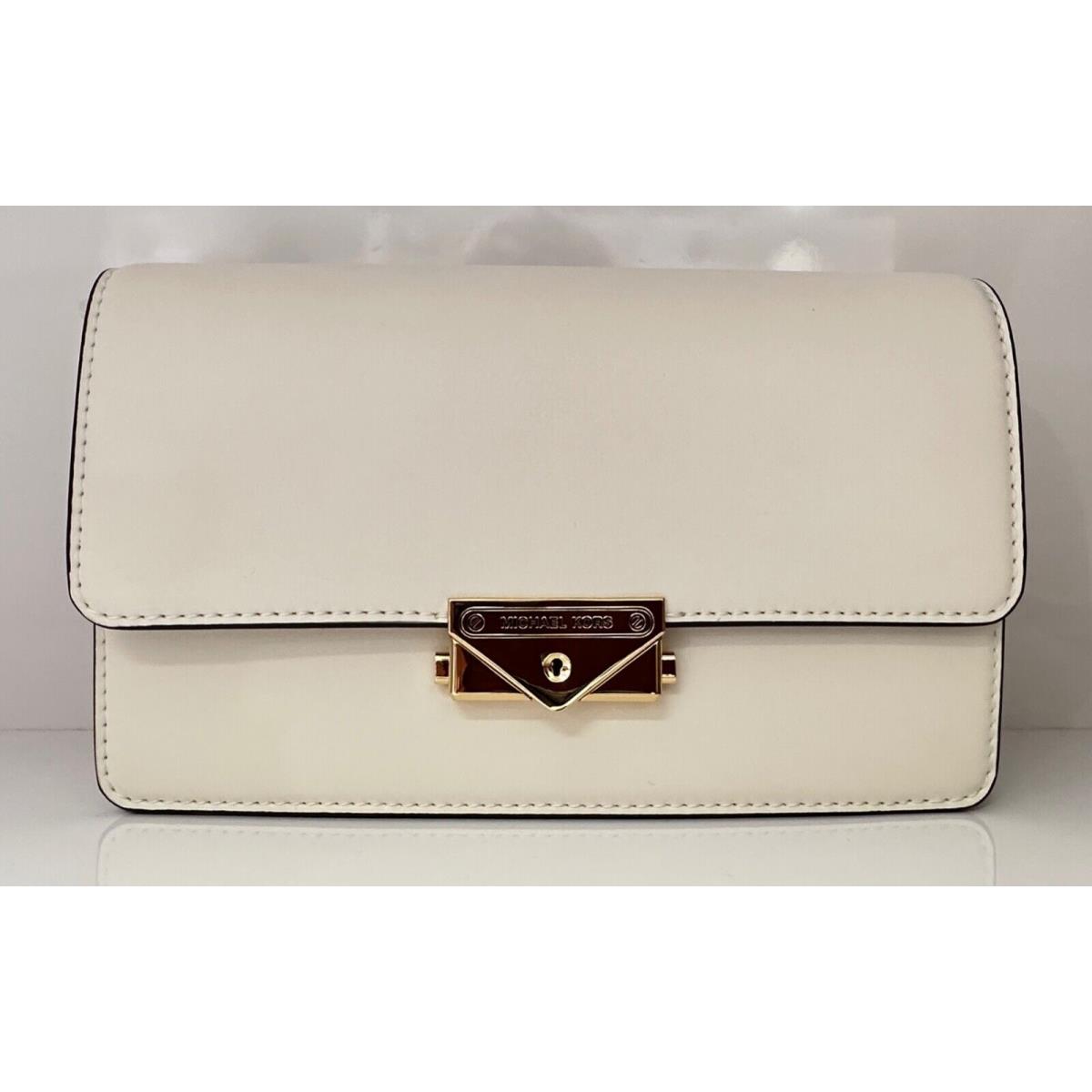 Michael Kors Cece Medium Vegan Leather Shoulder Crossbody Clutch White/gold