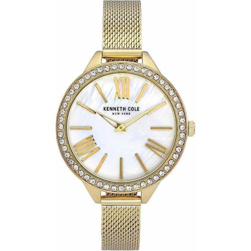 Women`s Kenneth Cole Gold Crystalized Gold Mesh Band Watch KC50939004