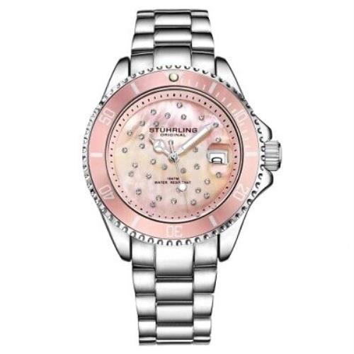 Stuhrling 3977 4 Quartz Crystal Accented Date Bracelet Womens Watch