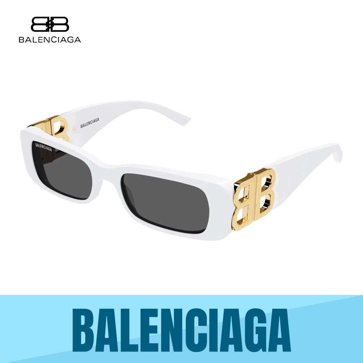 Balenciaga BB0096S 011 White - Gold Grey Lens Women Sunglasses 51MM