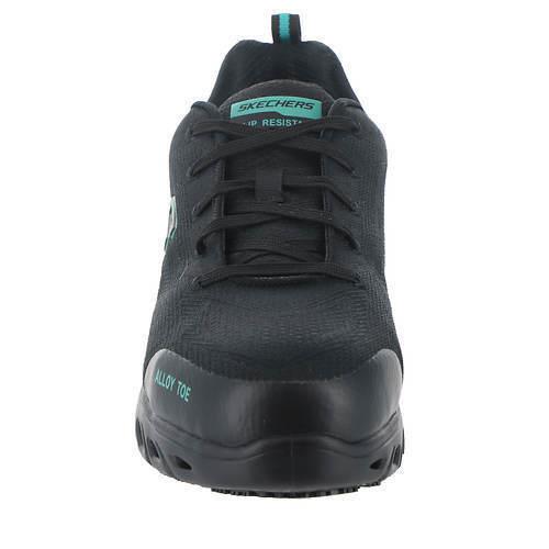 Womens Skechers Work Glide Step SR Work 108086 Black Teal Mesh Shoes Medium/Regular