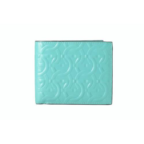 Salvatore Ferragamo Men`s Turquoise Blue Logo Print Leather Bifold Wallet