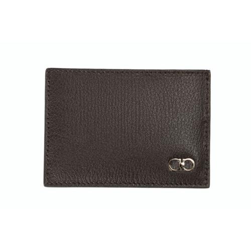 Salvatore Ferragamo Men`s Dark Brown Textured Leather Card Case